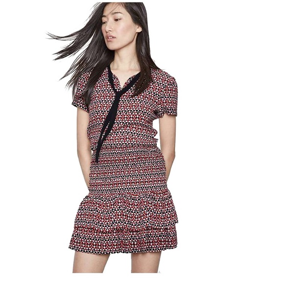 Maje Dresses & Skirts - Maje Red and Black Fit and Flare Print Dress